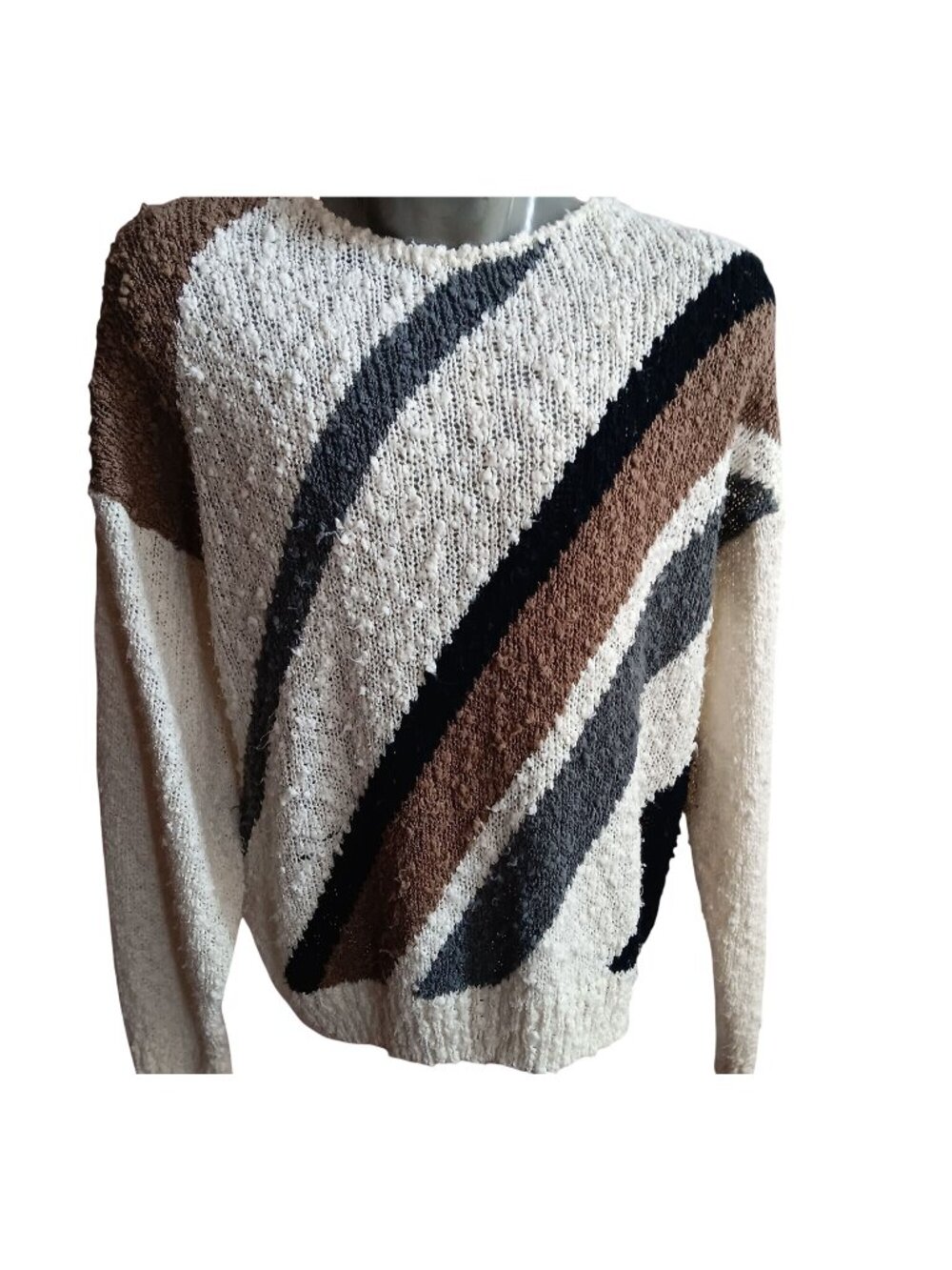 Large True Vintage Men's Sweater Knitvolt 1990's Ugly Diagonal Stripes